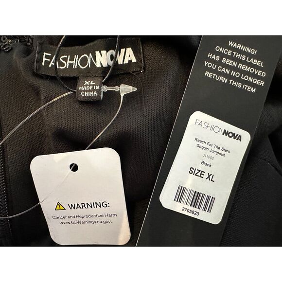 FashionNova Reach For The Stars Sequin Jumpsuit - Black Size XL NWT! - Picture 5 of 5